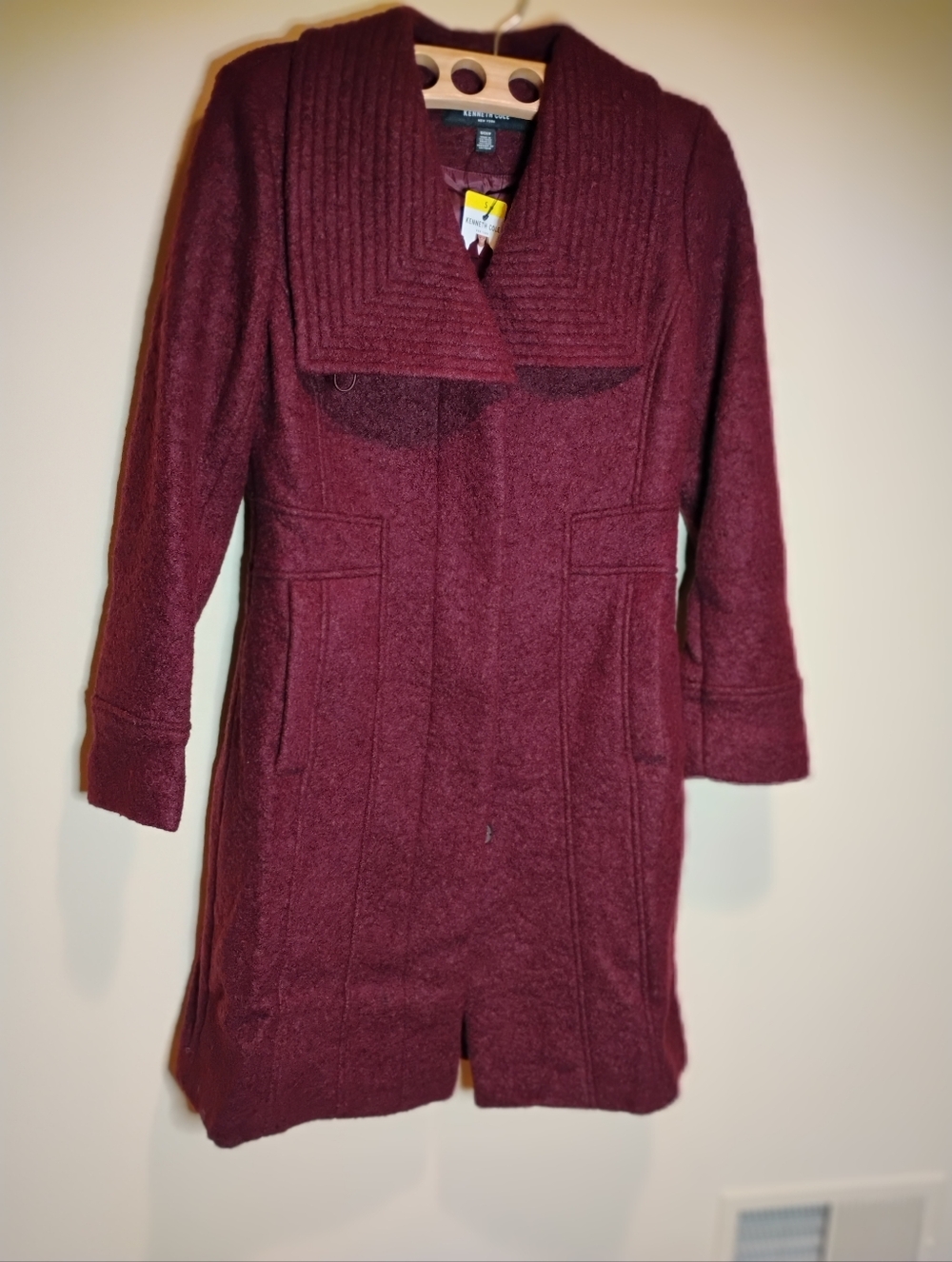 Kenneth Cole Dark Red Womens Long Wool Blend Coat Small